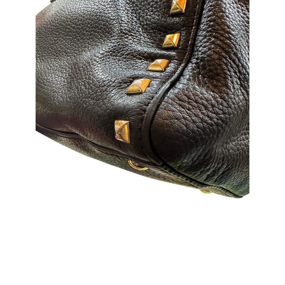 Michael Kors Black Studded Pebbled Leather Satchel Gold Hardware Bag Y2K MOTO - Picture 7 of 12
